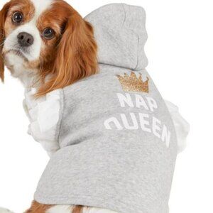 Dog Fleece Hoodie Sweater NAP QUEEN Gray, Short sleeve, Smaller Large Dogs